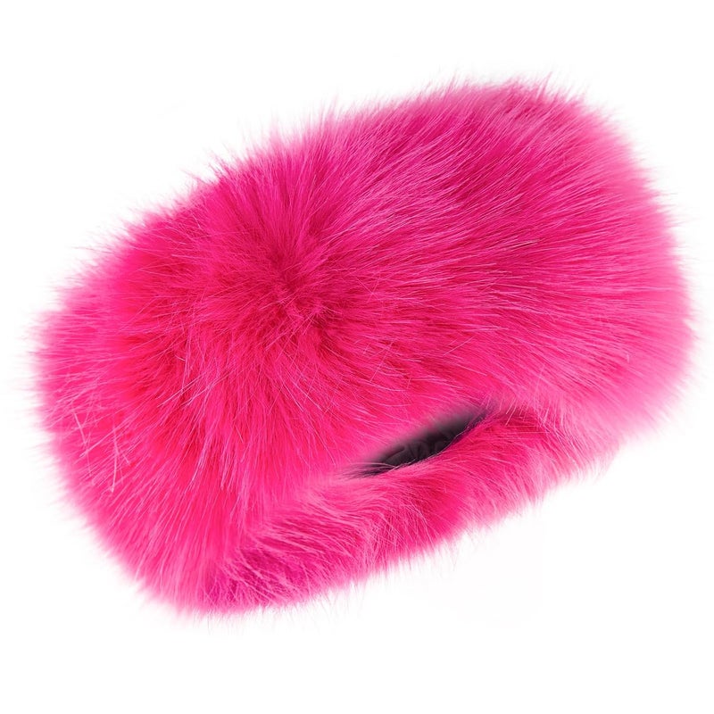 RANOME Faux Fur Headband for Women Elastic Fuzzy Thick Earmuffs Winter Headwrap Ear Muffs Furry Ear Warmers Cold Weather (Rose) - Image 1